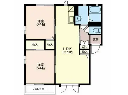 ヴィルヌーブ・清水(2LDK/2階)の間取り写真