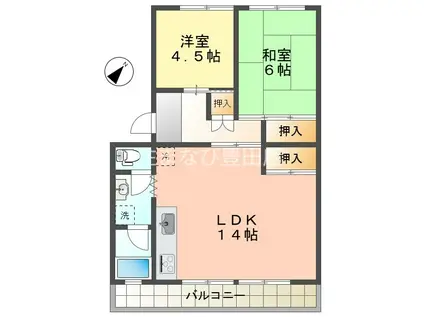 寿恵野ハイツ(2LDK/4階)の間取り写真