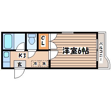 フォーチュンヒルズIII(1K/2階)の間取り写真
