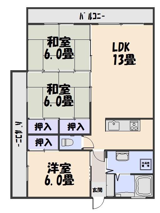 サンハイム中山(3LDK/3階)の間取り写真