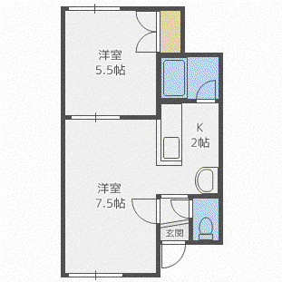 ポプラハイツ拓北(1LDK/2階)の間取り写真