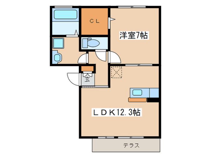 コンフィデンテII(1LDK/1階)の間取り写真