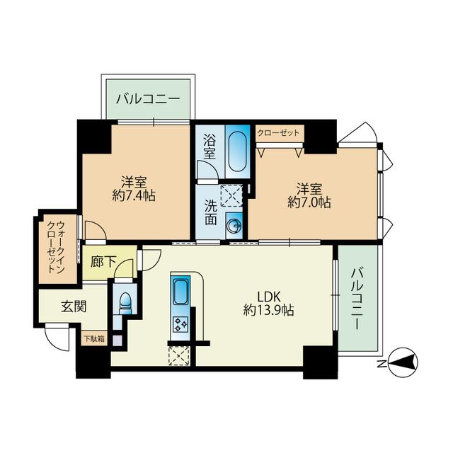 パティオ大手門(2LDK/9階)の間取り写真