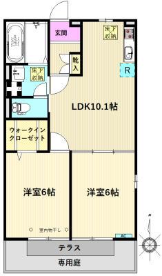 ハイツヒルサイド(2LDK/1階)の間取り写真