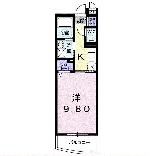 ラフィーネF(1K/2階)の間取り写真