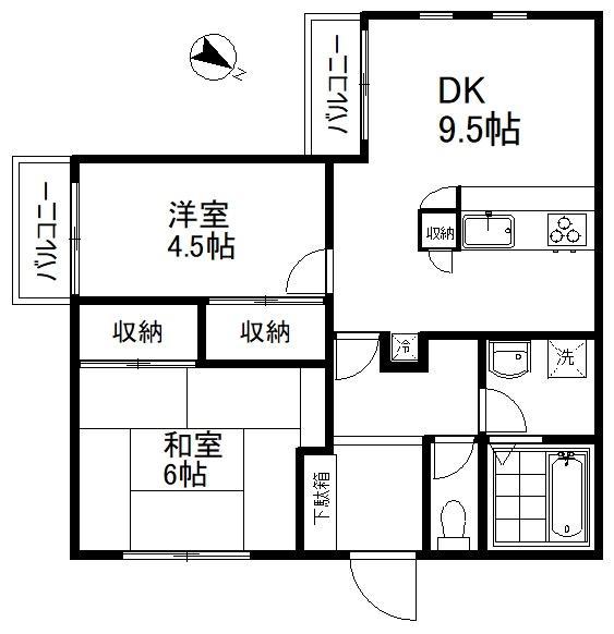 アステール上尾(2DK/1階)の間取り写真