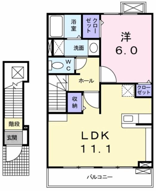 セゾンコスモス II(1LDK/2階)の間取り写真