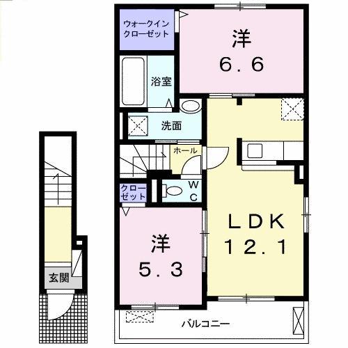 エスポワール・藍(2LDK/2階)の間取り写真