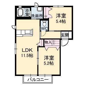 ブルメゾン A棟(2LDK/2階)の間取り写真