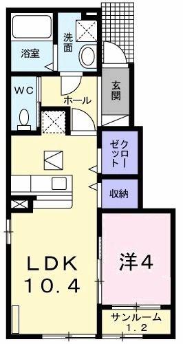 グリュッククレーC(1LDK/1階)の間取り写真