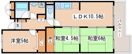 グリーン北塩屋(3LDK/4階)の間取り写真