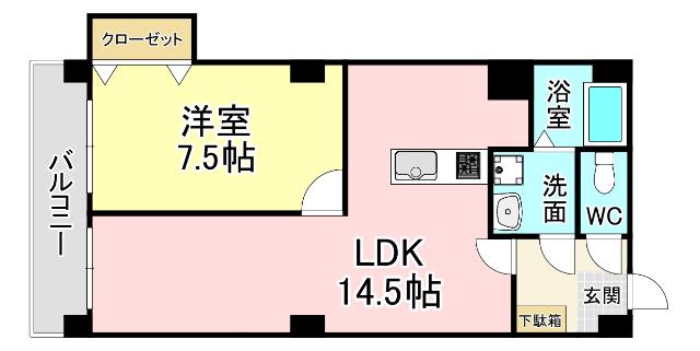 グランベール小倉駅前(1LDK/4階)の間取り写真