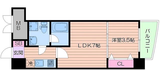 APRILE南森町(1DK/15階)の間取り写真