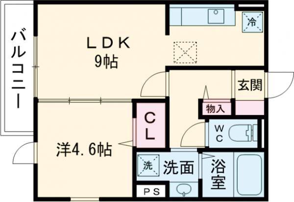 DROOM浜町II B棟(1LDK/1階)の間取り写真