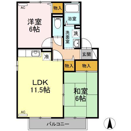 リヴェールSACHI B棟(2LDK/2階)の間取り写真