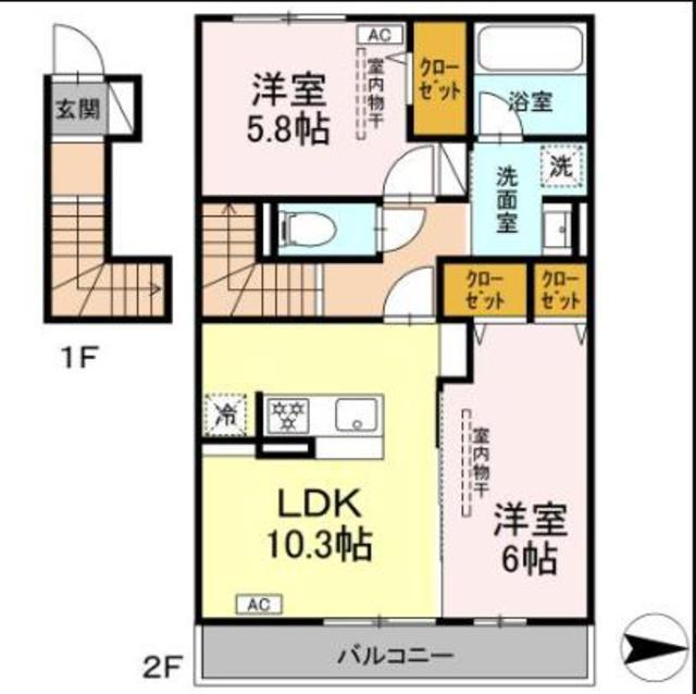 エスペランサ(2LDK/2階)の間取り写真