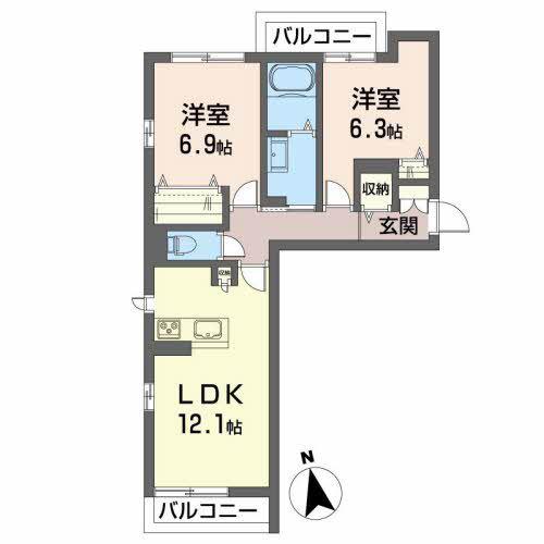 プランドール南矢野目(2LDK/2階)の間取り写真
