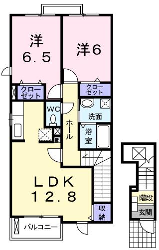 トレ テゾーロ(2LDK/2階)の間取り写真