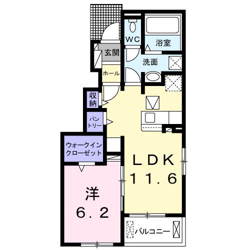 エスパス ウルーC(1LDK/1階)の間取り写真