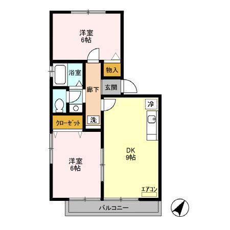 フラット松飛台AB(2DK/2階)の間取り写真
