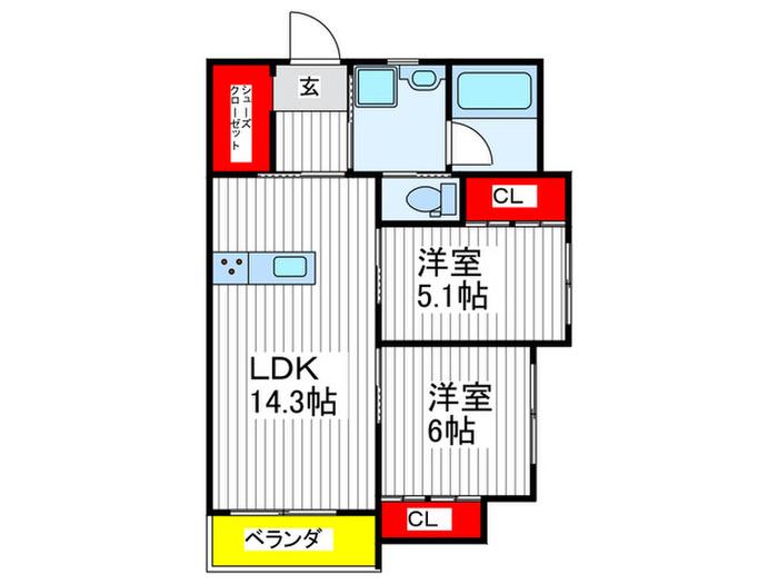 VIEW新小平(2LDK/2階)の間取り写真