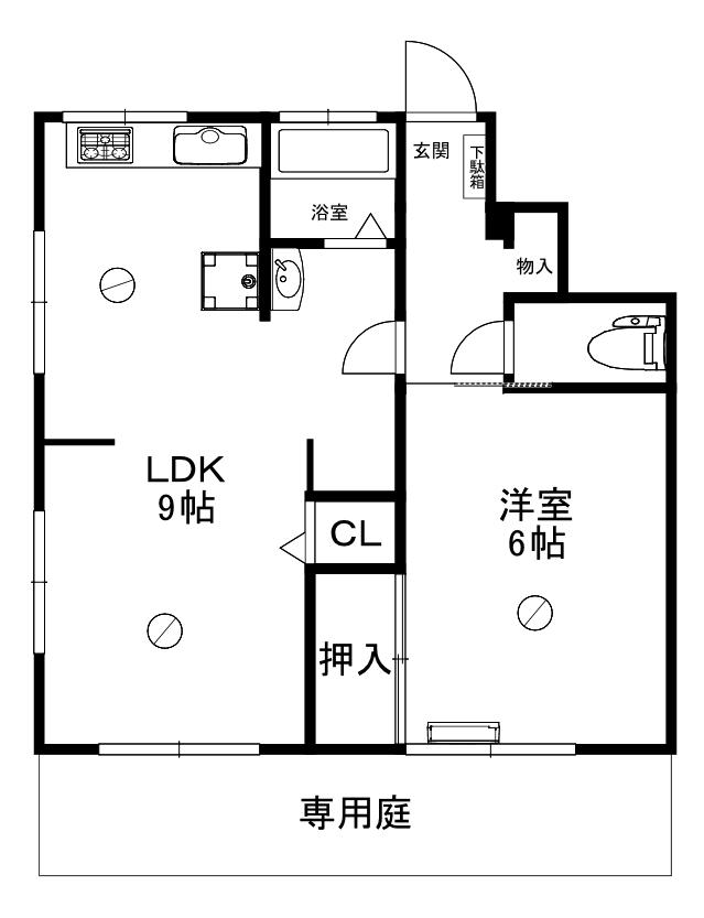 呉川ハイツ(1LDK/1階)の間取り写真