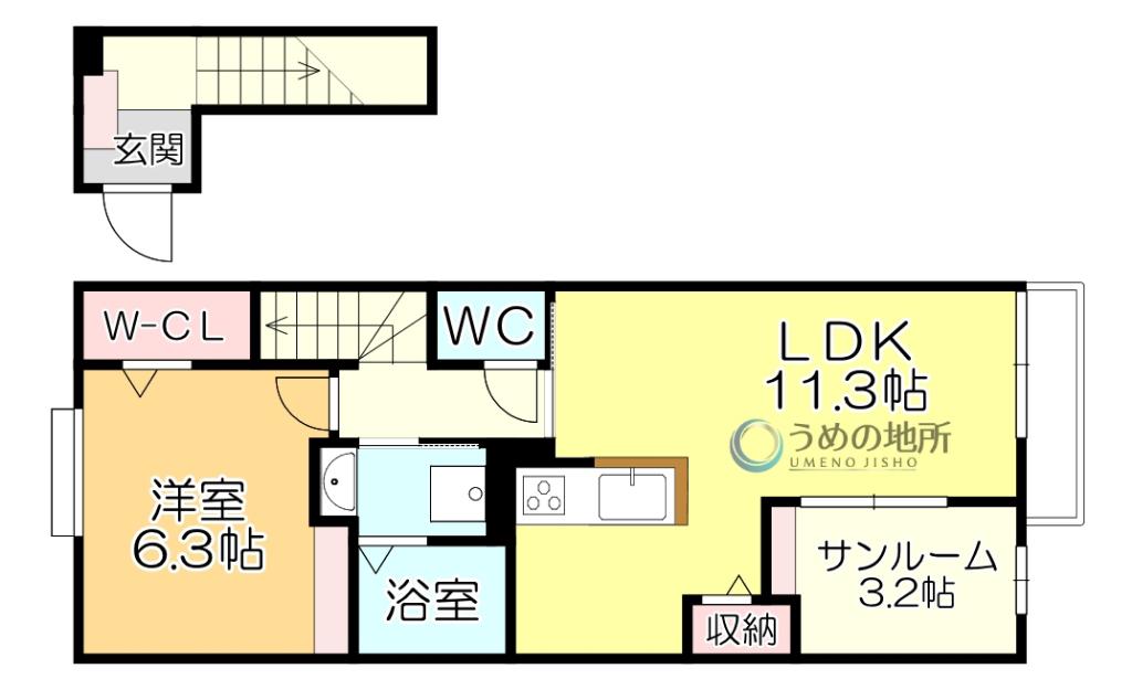 フランメゾンII(1LDK/2階)の間取り写真