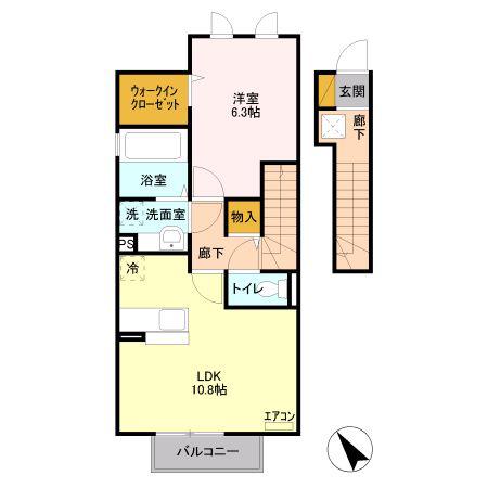 マロニエKINU(1LDK/2階)の間取り写真