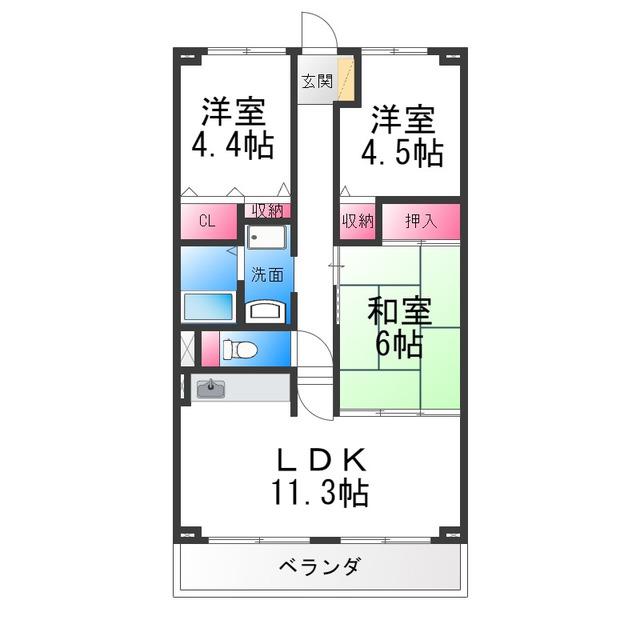 プラージュ浜寺(3LDK/3階)の間取り写真