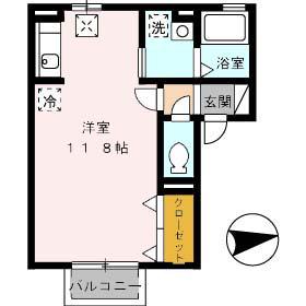 プレジオII(ワンルーム/1階)の間取り写真