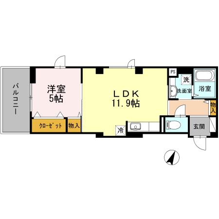 スカイショア(1LDK/4階)の間取り写真