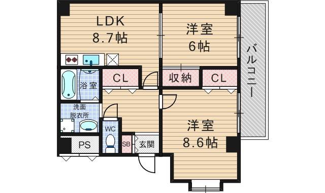 アビタシオン阿波座(2LDK/7階)の間取り写真