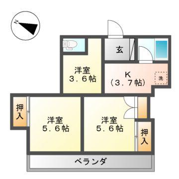 レジデンスカープ金沢(3K/2階)の間取り写真