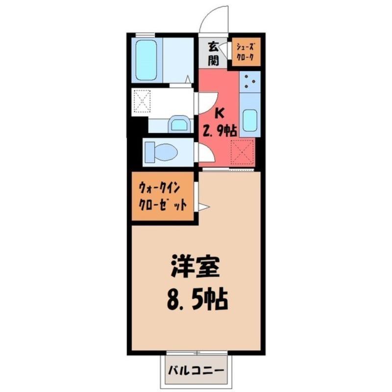 グローリア A(1K/2階)の間取り写真