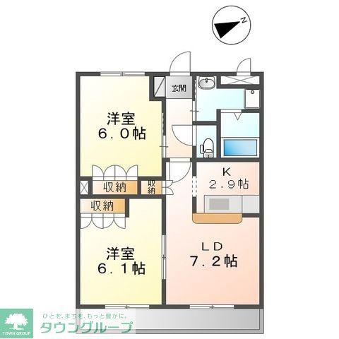 HILLSIDE イースト(2LDK/1階)の間取り写真