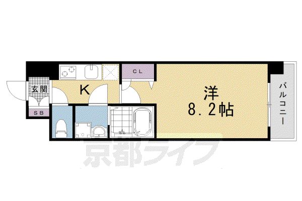 アーバンフラッツ五条堀川(1K/8階)の間取り写真