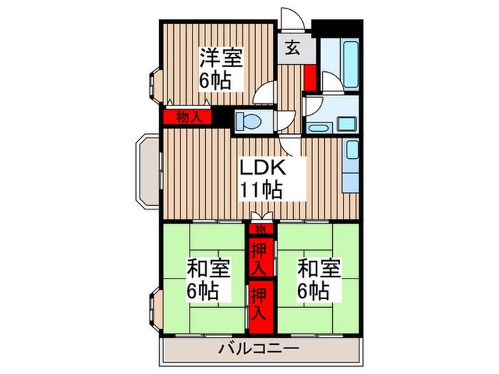 第1ベルメゾン・クリハラ(3LDK/1階)の間取り写真