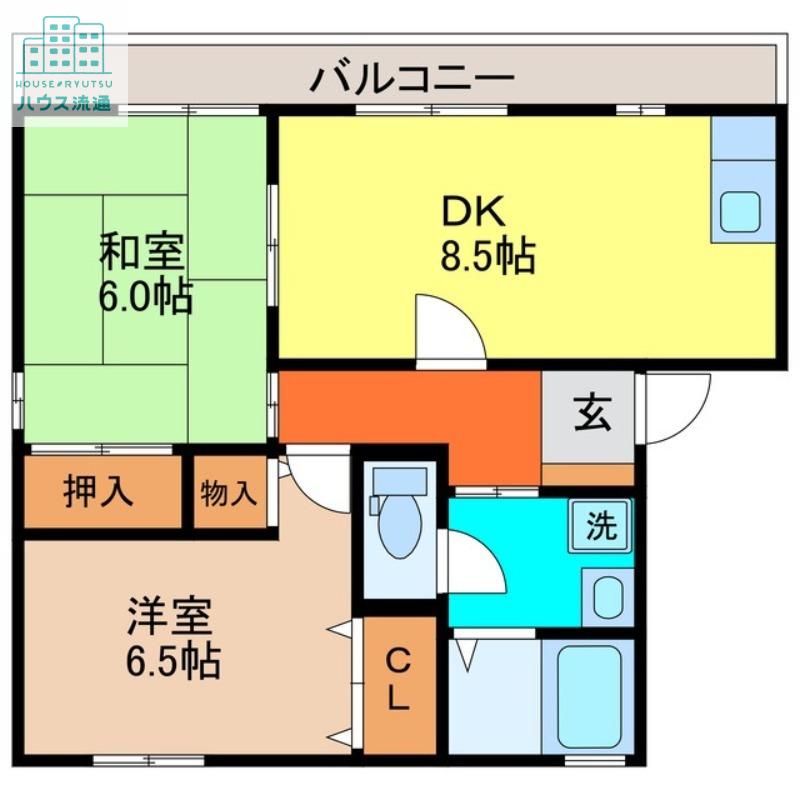 ハイカムールふじやまB(2LDK/3階)の間取り写真