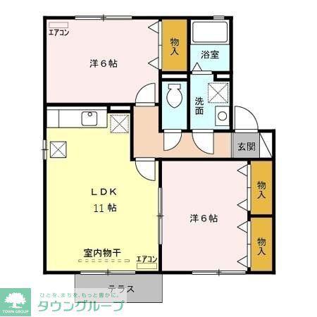 ロイヤルコリーヌABC(2LDK/1階)の間取り写真