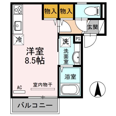 DーROOM塩屋(ワンルーム/2階)の間取り写真