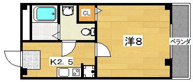 サンルモンド岡山手(1K/1階)の間取り写真
