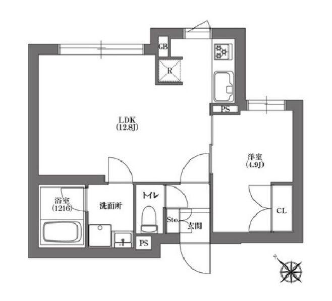 CARITAS不動前(1LDK/4階)の間取り写真