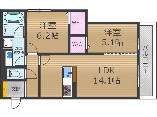 ラヴィエール南茨木Ⅱ(2LDK/3階)の間取り写真