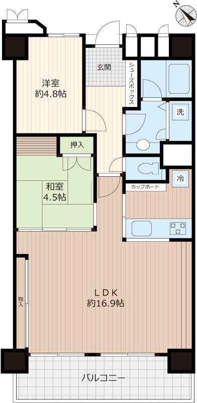 行徳ハイム2号棟(2LDK/3階)の間取り写真