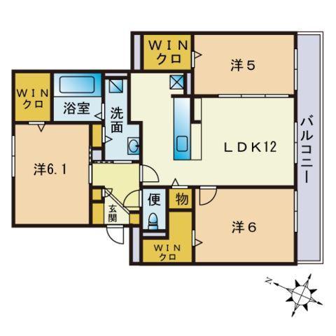 OTTS南片江A棟(3LDK/1階)の間取り写真