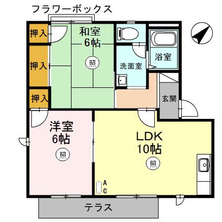 田中ハイツB棟(2LDK/1階)の間取り写真