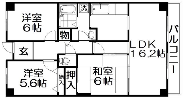 PHOENIX COURT交野I 北棟(3LDK/2階)の間取り写真
