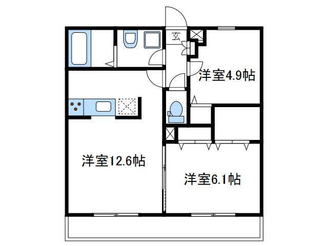 リブリコモド文ヶ岡(1SLDK/2階)の間取り写真