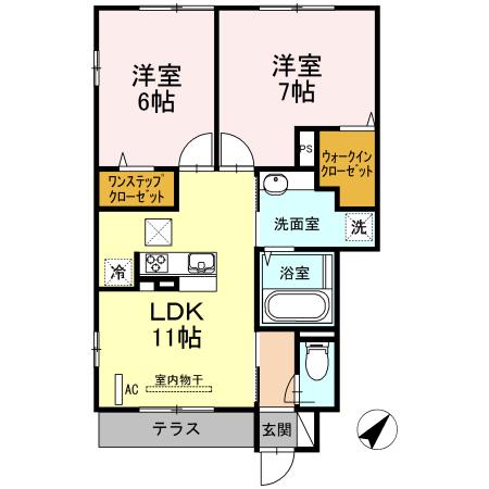 JR南武線 武蔵新城駅 徒歩31分 2階建 築10年(2LDK/1階)の間取り写真