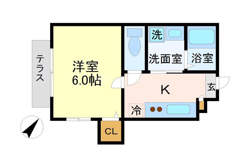 グリシーヌ経堂A棟(1K/1階)の間取り写真